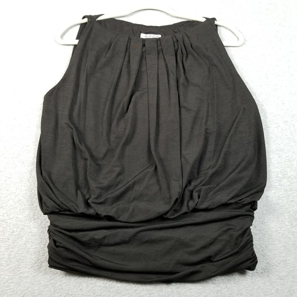 MSSP Blouse Women's XL Black Sleeveless Pleated Neck Ruching Stretch Going‎ Out